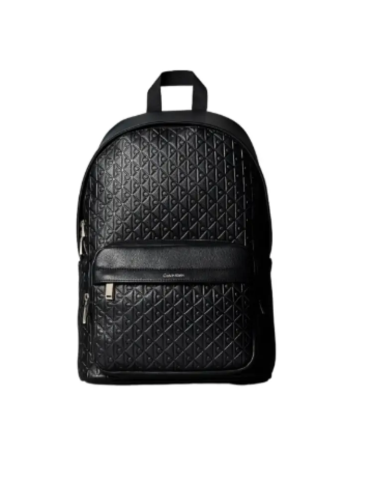 zaino in tessuto nero con monogramma all over e logo lettering