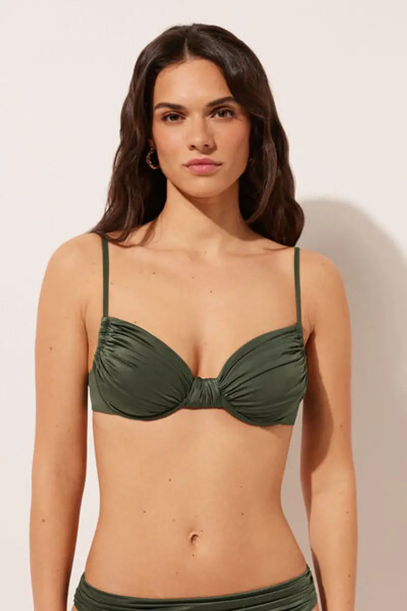 Calzedonia Balconcino Costume Shiny Satin Donna Verde Taglia 2