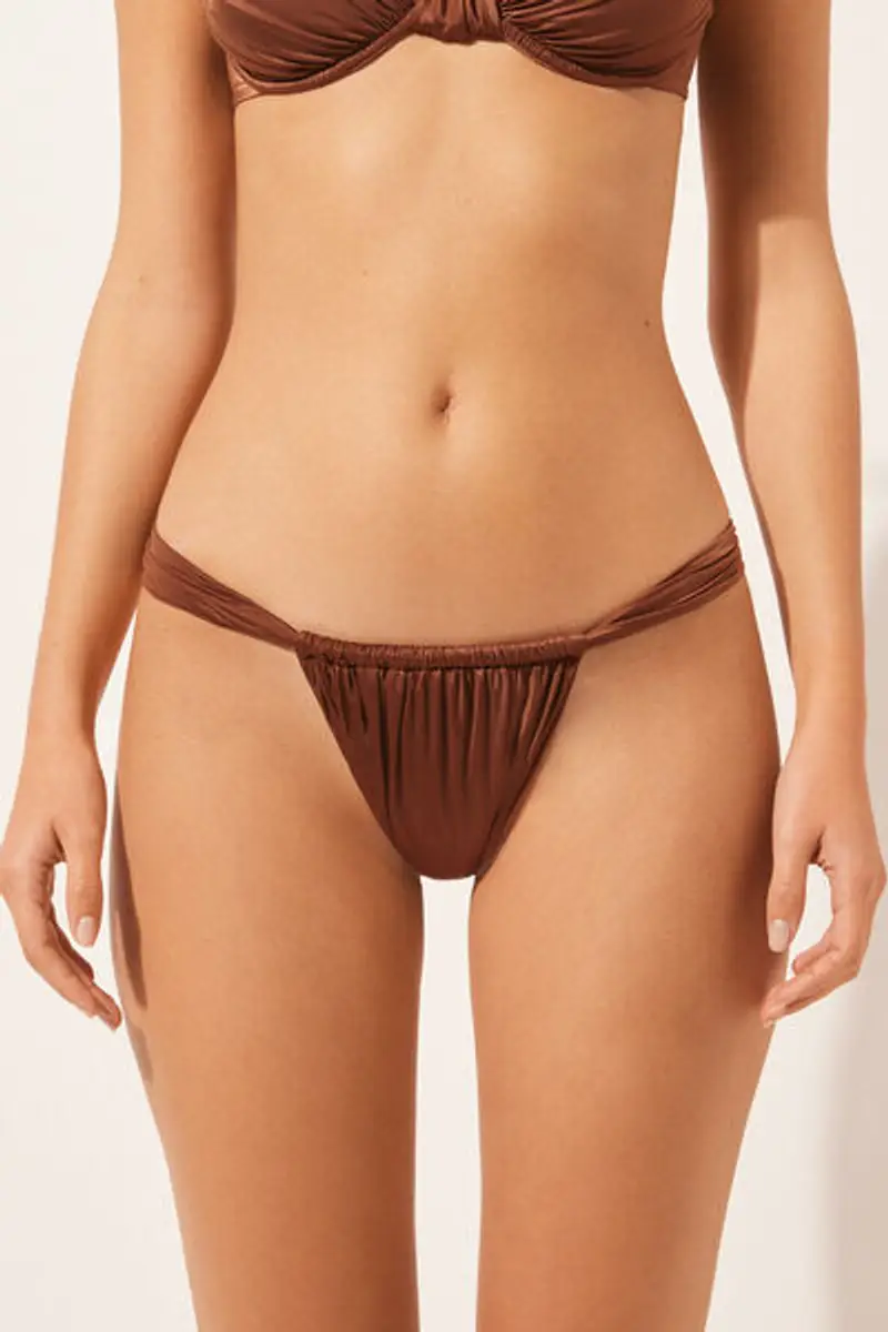 Calzedonia Brasiliana Fianchetti Sottili Costume Shiny Satin Donna Taglia L