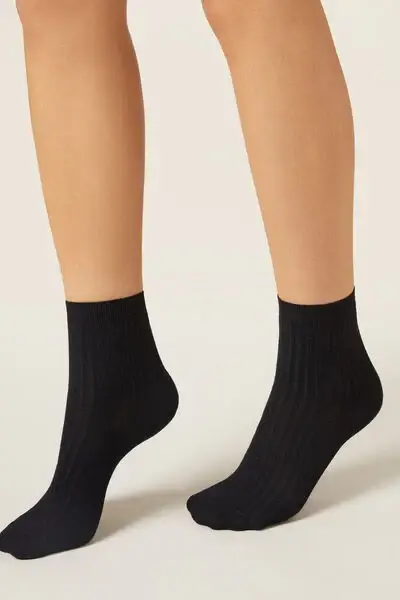 Calze Corte con Cashmere Donna Nero