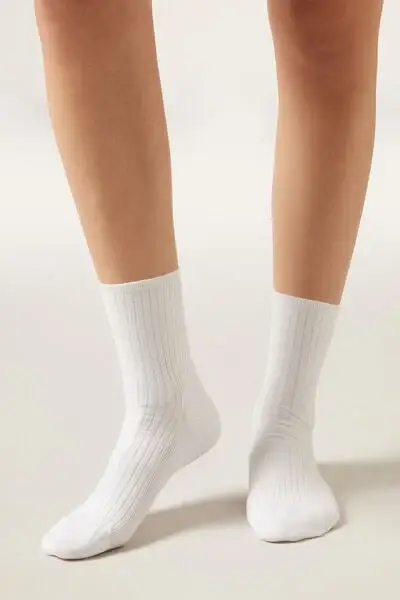 Calzini a Coste Donna Bianco
