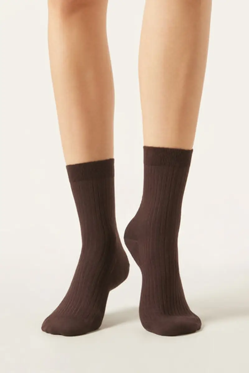 Calzedonia Calzini a Costine con Cashmere Donna Marrone Taglia 36-38