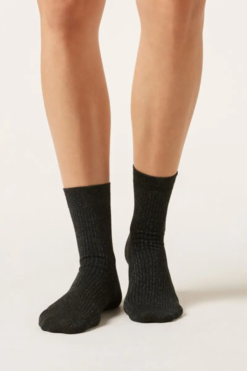 Calzedonia Calzini a Costine Glitter Donna Nero Taglia TAGLIA UNICA