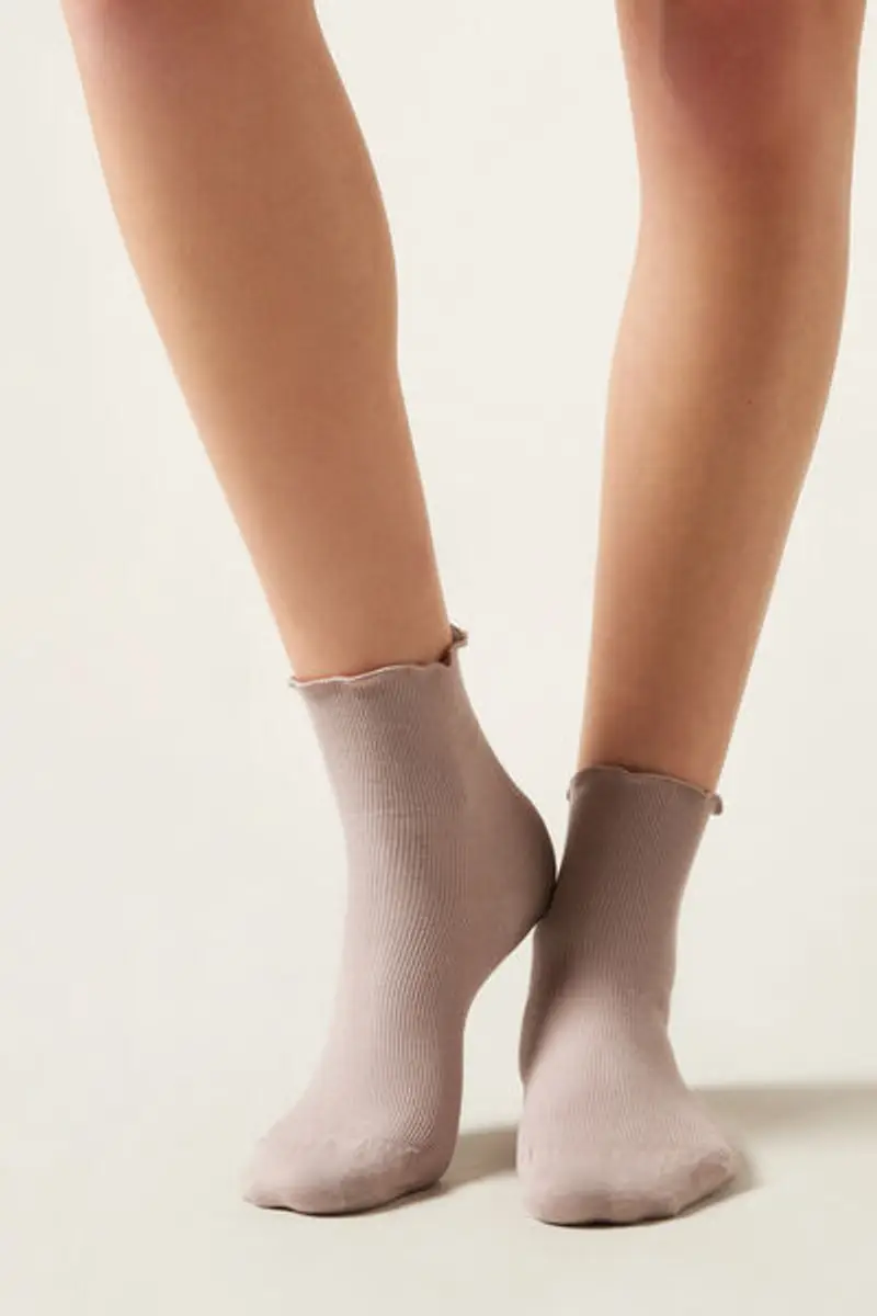 Calzedonia Calzini a Costine in Cotone Donna Naturale Taglia TAGLIA UNICA