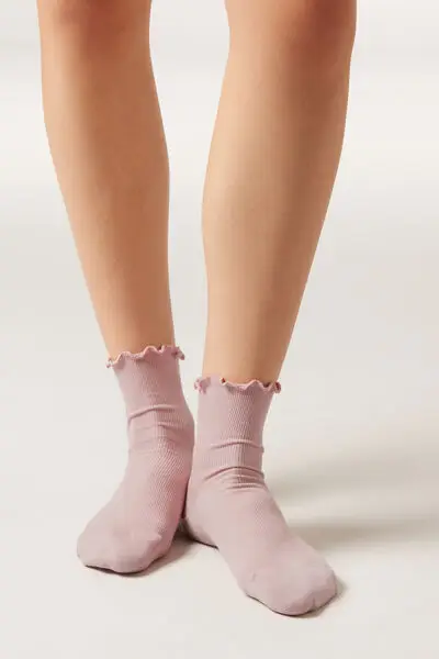 Calzini a Costine in Cotone Donna Rosa Chiaro