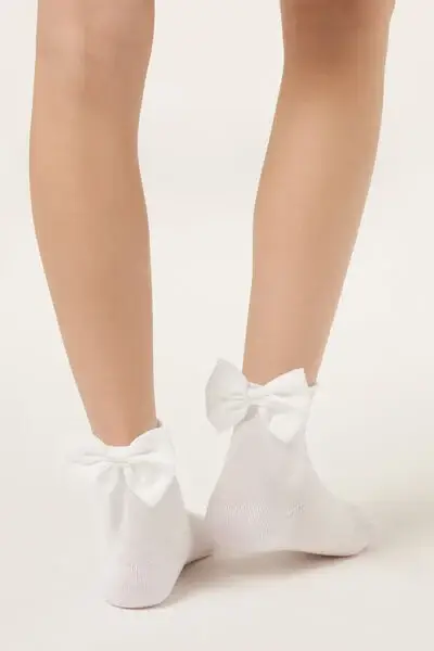 Calzini con Fiocco Bambina Unisex Bianco