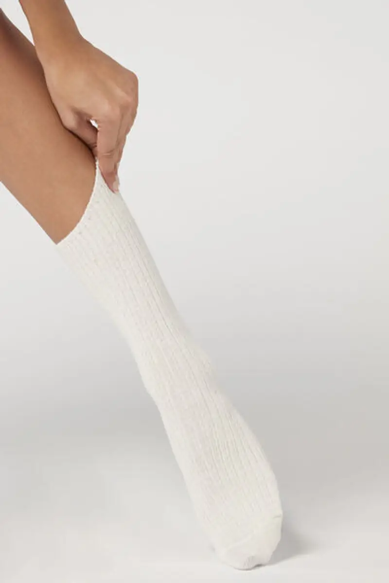 Calzedonia Calzini Corti a Coste con Lana e Cashmere Donna Naturale Taglia TAGLIA UNICA