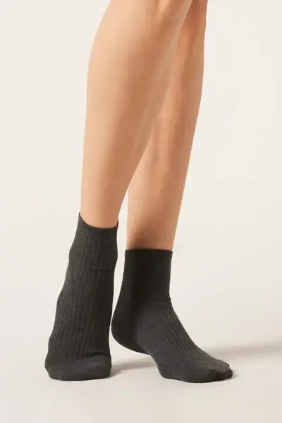 Calzini Corti a Coste Donna Grigio