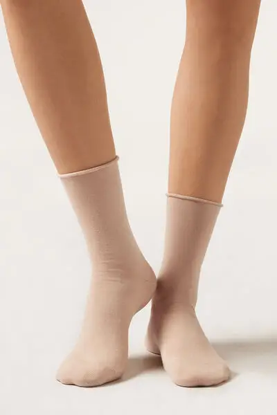Calzini Corti in Cotone Senza Elastico Donna Rosa
