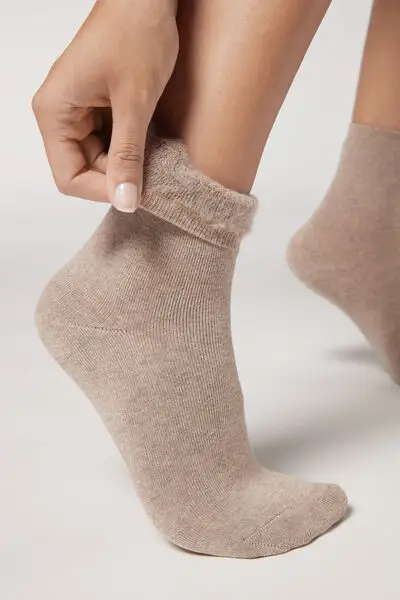 Calzini Corti in Cotone Termico Donna Marrone