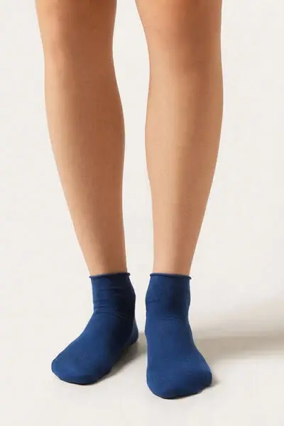Calzini Corti Senza Elastico in Cotone Donna Azzurro