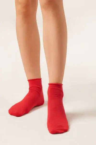 Calzini Corti Senza Elastico in Cotone Donna Rosso