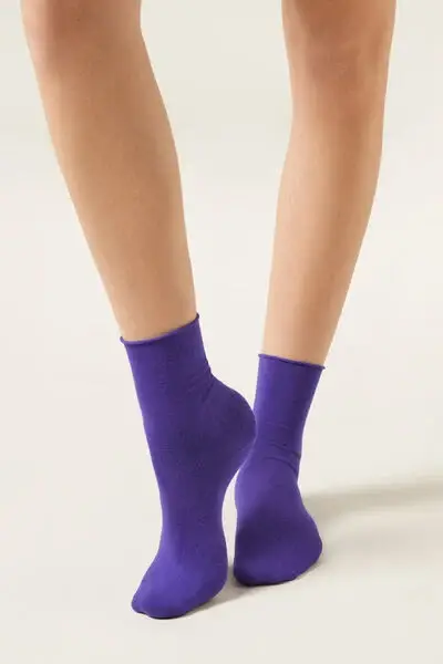 Calzini Corti Senza Elastico in Cotone Donna Viola