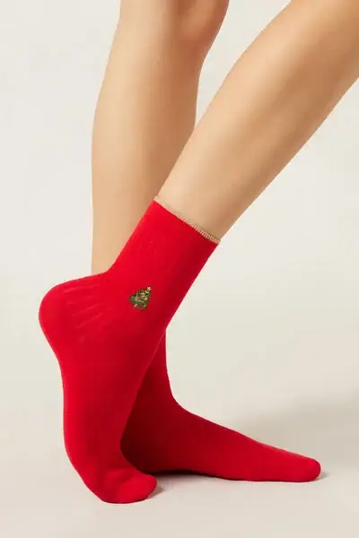 Calzini Fantasia Natale Donna Rosso