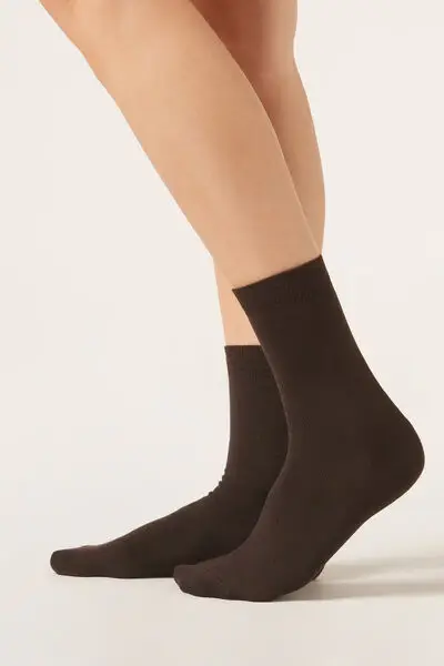 Calzini in Lana e Cotone Donna Marrone