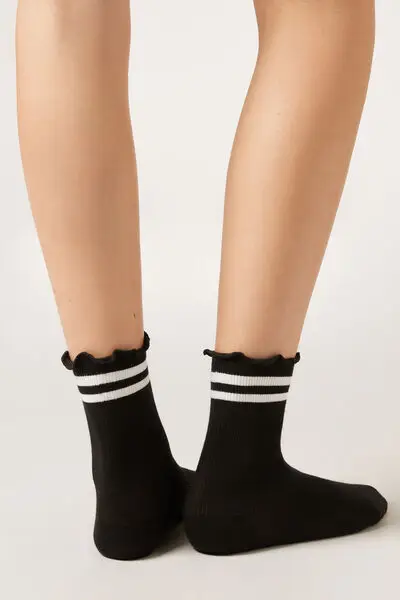 Calzini Motivo Bande Donna Nero