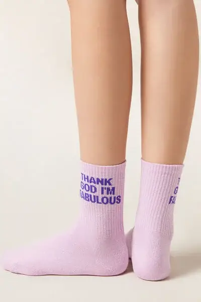 Calzini Scritte Glitter Donna Rosa