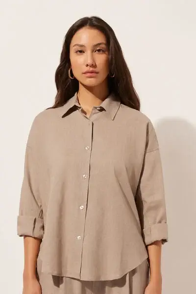 Camicia Corta Lino e Viscosa Donna Naturale