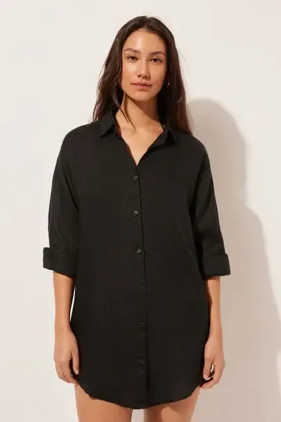 Camicia in Lino Donna Nero