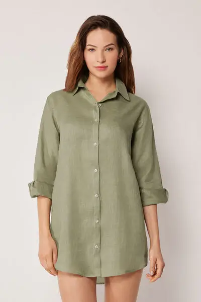 Camicia in Lino Donna Verde