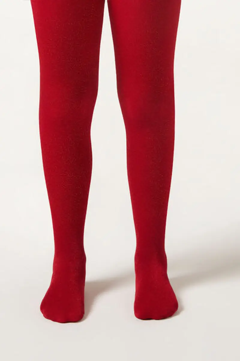 Calzedonia Collant Coprente 70 Denari Glitter da Bambina Bambina Rosso Taglia 10-13 ANNI