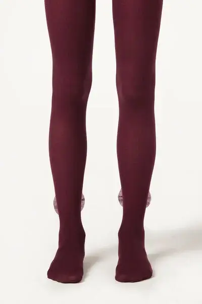 Collant da Bambina con Fiocco Bambina Bordeaux