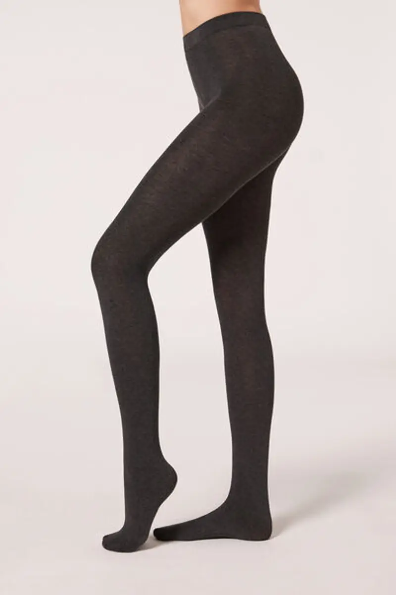Calzedonia Collant Morbido In Misto Modal E Cashmere Donna Grigio Scuro Taglia 1/2