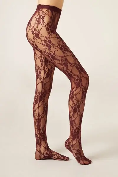 Collant Pizzo e Strass Donna Bordeaux