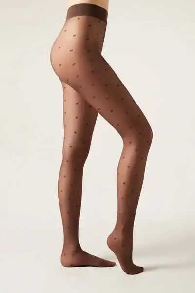 Collant Velati 30 Denari Cuoricini Donna Marrone