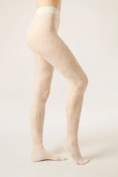 Calzedonia Collant Velati Fiori Donna Bianco