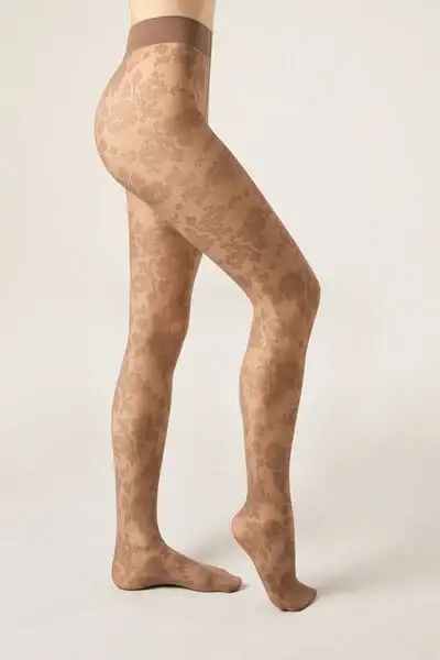 Calzedonia Collant Velati Fiori Donna Marrone
