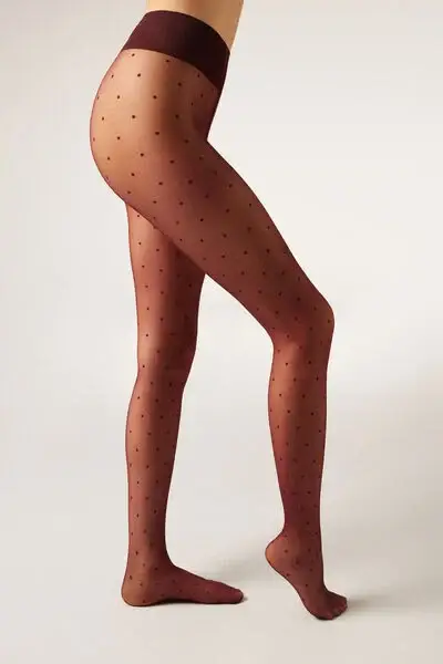 Collant Velato a Pois Donna Bordeaux