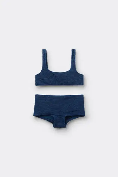 Costume Due Pezzi Bambina Crinkle Waves Bambina Blu