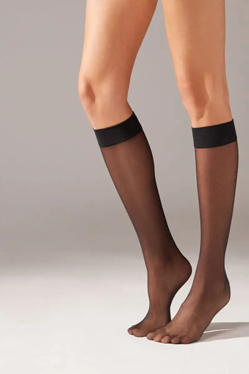 Calzedonia Gambaletti con Bordi Comfort 20 Denari Donna Nero Taglia TAGLIA UNICA