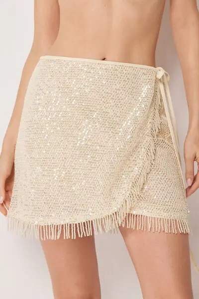 Gonna Paillettes Sequin Net Donna Bianco