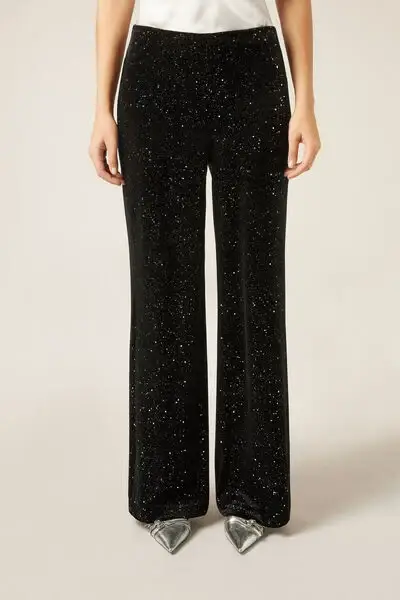 Pantaloni a Palazzo Glitter Donna Nero