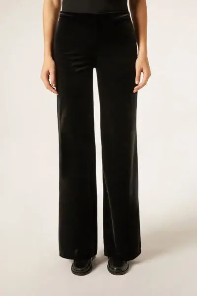 Pantaloni a Palazzo in Velluto Donna Nero