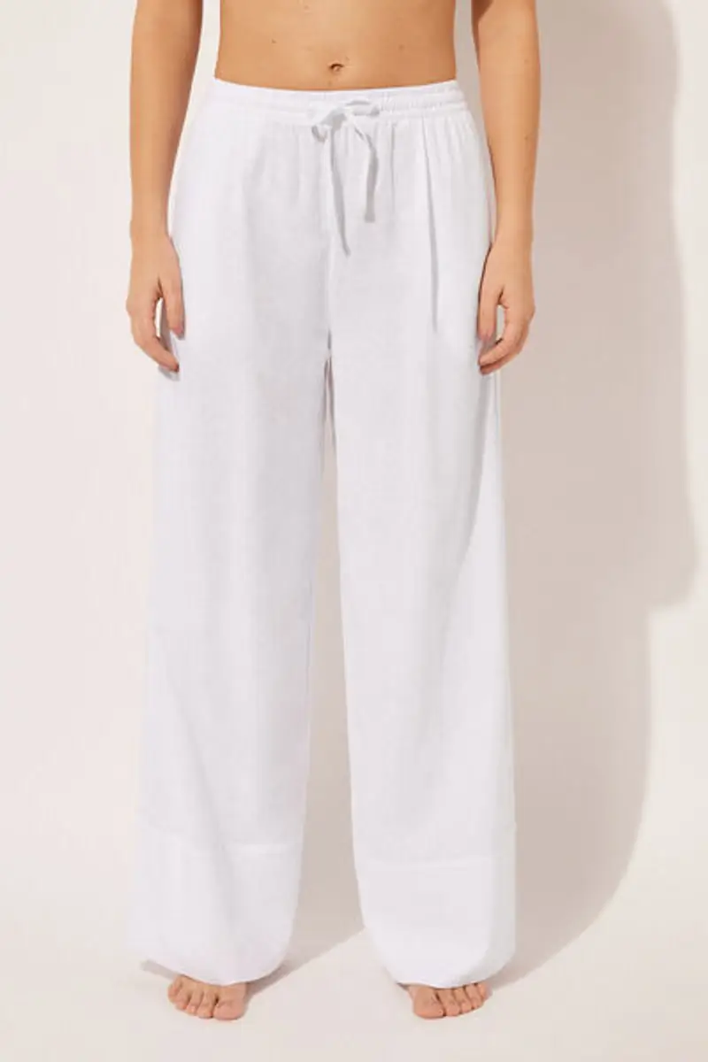 Calzedonia Pantaloni a Palazzo Lino e Viscosa Donna Bianco Taglia M