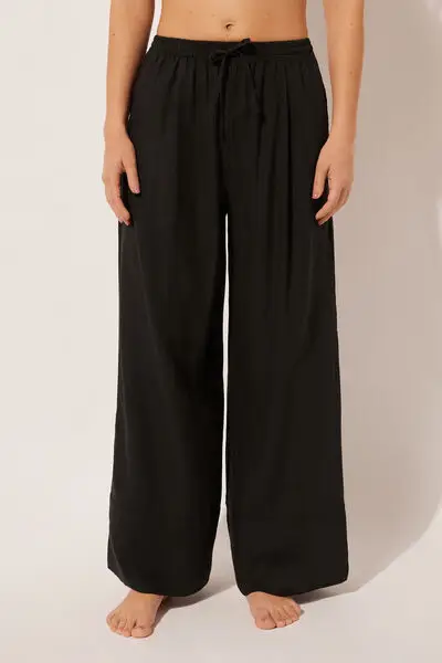 Pantaloni a Palazzo Lino e Viscosa Donna Nero