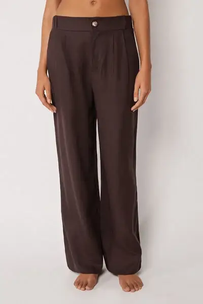 Pantaloni con Lino e Viscosa Donna Marrone