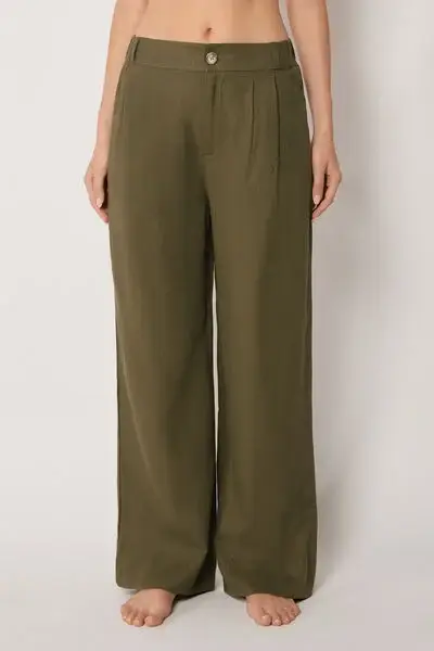 Pantaloni con Lino e Viscosa Donna Verde