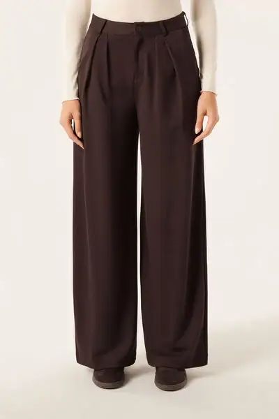 Pantaloni con Pieghe Donna Marrone