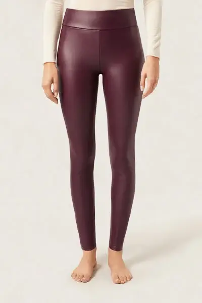 Pantaloni Effetto Pelle Termici Donna Bordeaux