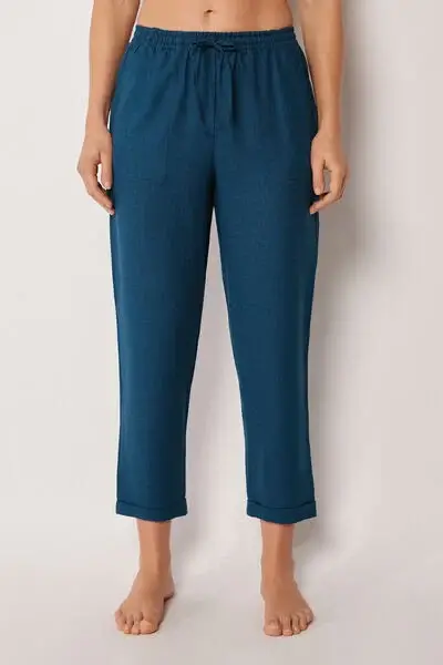 Pantaloni Lunghi Lino e Viscosa Donna Blu