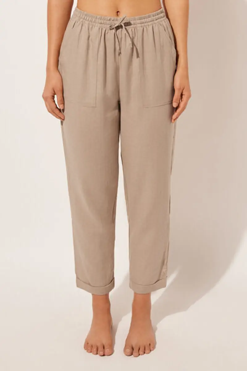 Calzedonia Pantaloni Lunghi Lino e Viscosa Donna Naturale Taglia L