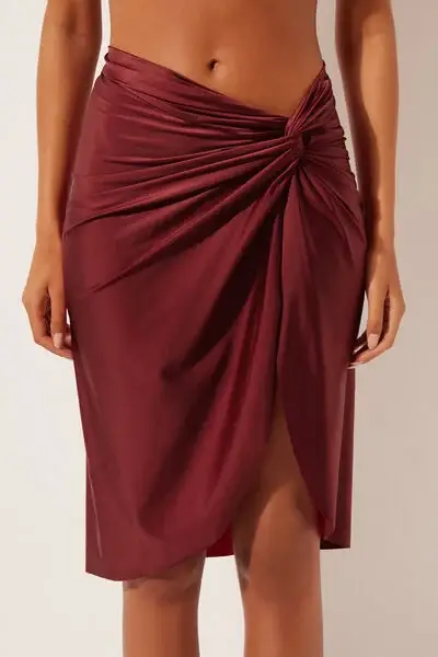 Pareo Gonna Shiny Satin Donna Rosso