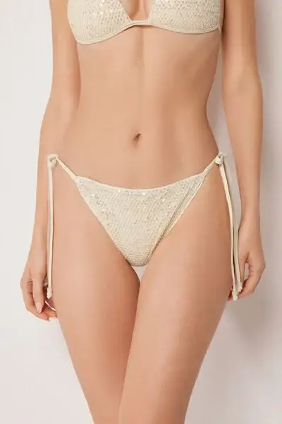 Slip Lacci Costume Sequin Net Donna Bianco