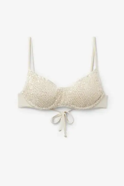 Top Canotta Costume Sequin Net Donna Bianco