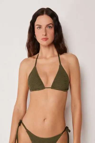 Triangolo con Imbottitura Estraibile Costume Crinkle Waves Donna Verde