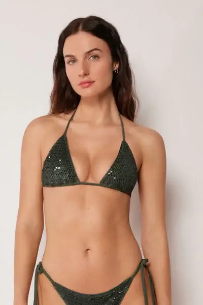 Triangolo Costume Sequin Net Donna Verde